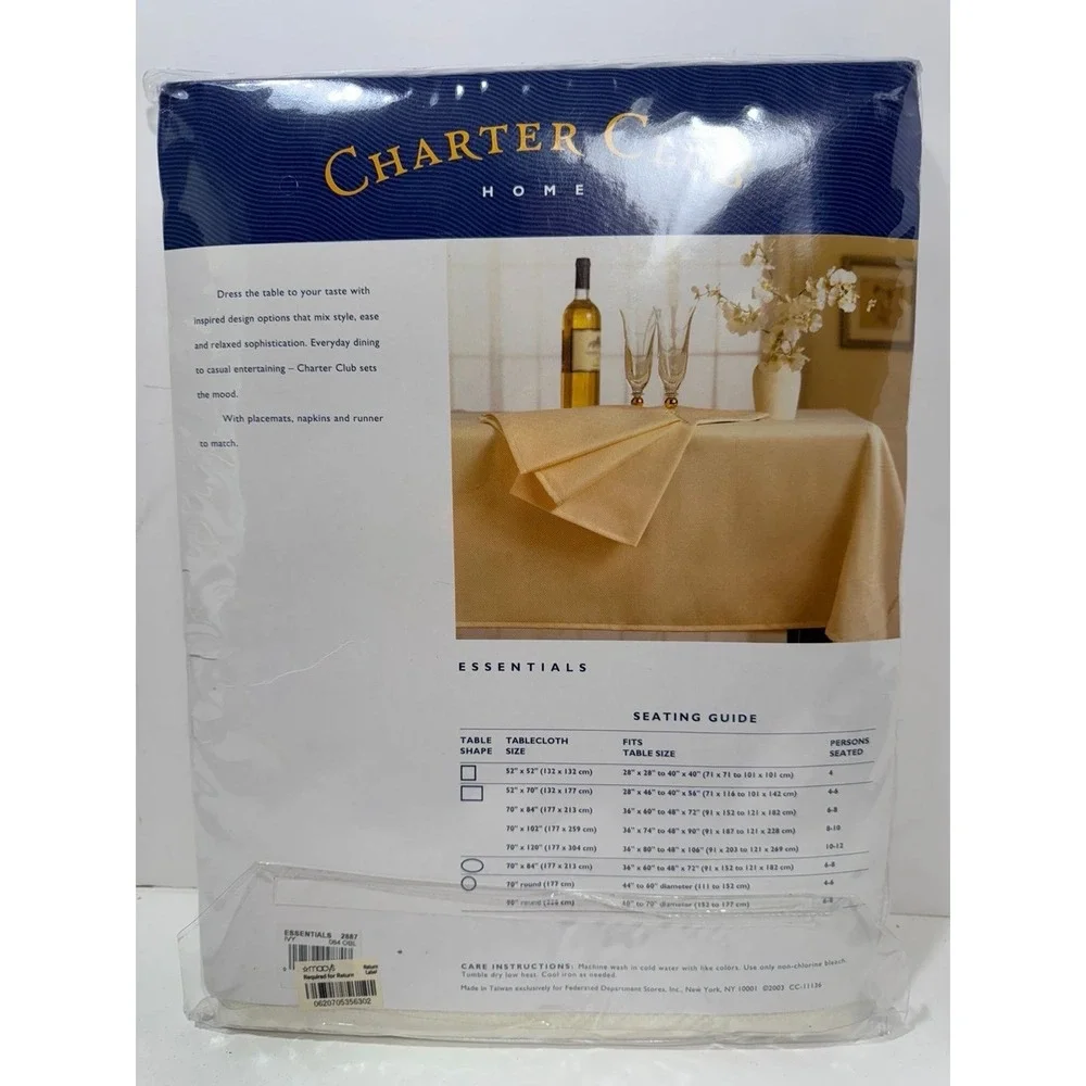 Macys Luxury‎ CHARTER CLUB  Oblong Tablecloth 70x84 Cream Off White Diamonds New